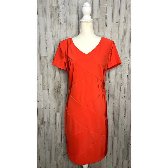 NWT AGB Women's Orange Sheath Dress Size 10 Knee Length V-Neck‎ Workwear - Picture 2 of 8